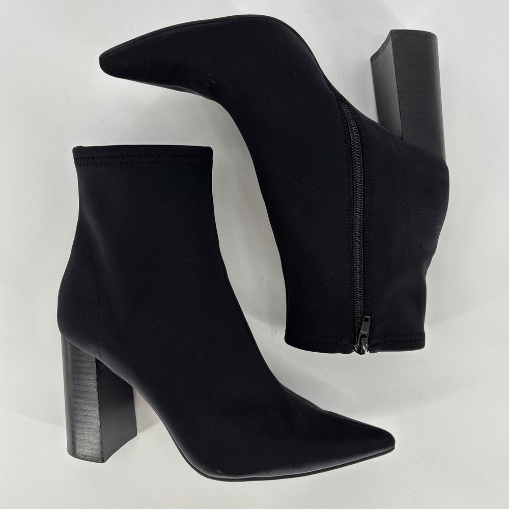 Jeffrey Campbell Raven Bootie Black Women Size 7.5 Fabric Pointed Toe Block Heel - Picture 9 of 14